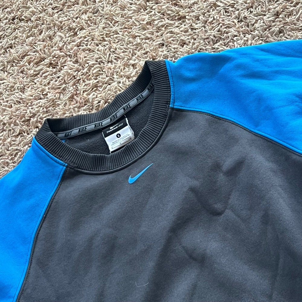 Nike Therma-FIT Crewneck Sweatshirt Grey Blue Raglan Training Pullover Small